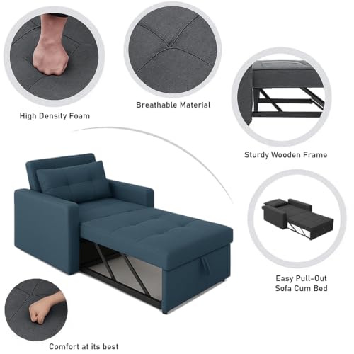 Image of CASASTYLE Trissa 1 Seater Pull-Out Premium Fabric Sofa Cum Bed Sofa Set for Living Room (Teal Fabric)