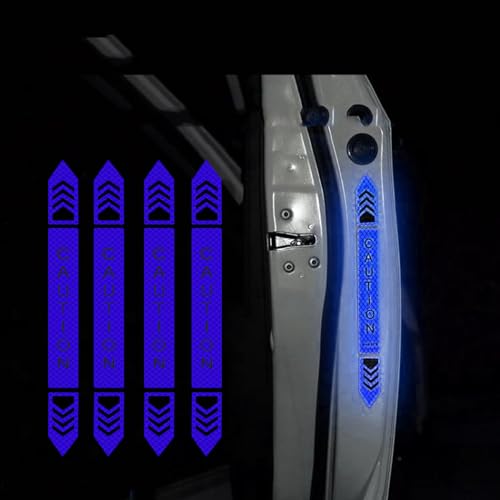 Image of Car Door Open Reflective Stickers for Cars & Bikes, Side Marker Bumper Fender Night Visibility Safety Warning Reflector Strips Waterproof Self Adhesive Universal Fit (Pack of 4, Blue)