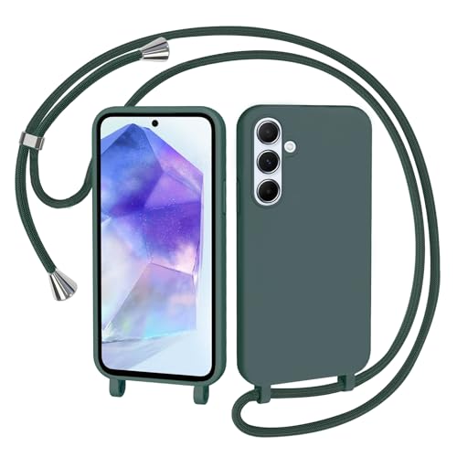 AOMYKE Handyhülle für Samsung Galaxy A55 5G Hülle mit Band, Handykette Samsung Galaxy A55 5G Hülle zum Umhängen Schutzhülle mit Kette Kordel Weich TPU Liquid Silikon Case