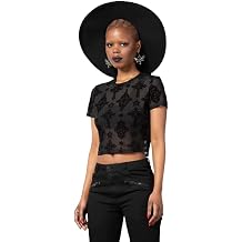 Killstar Petra Mesh Crop Top Black Velvet Gothic Alternative Punk-XXL