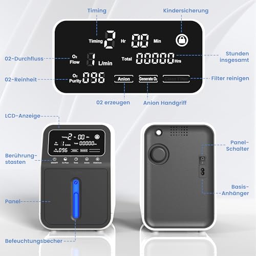 Creliver Sauerstoffkonzentrator für Zuhause, Tragbares Sauerstoffgerät 1–9 L/min, 35–90% Reinheit, 2-in-1 Sauerstoffverneblung, 24h Dauerbetrieb, PSA-Technologie, Fernbedienung & Unterwegs