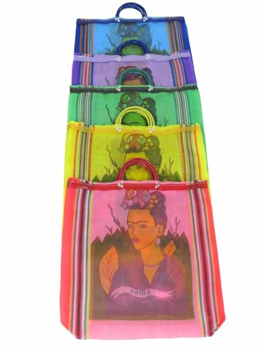 Leos Imports 5-Pack Frida Mercado Market Mesh Reusable Shopping Bags - Handcrafted with Recycled Plastic, 18