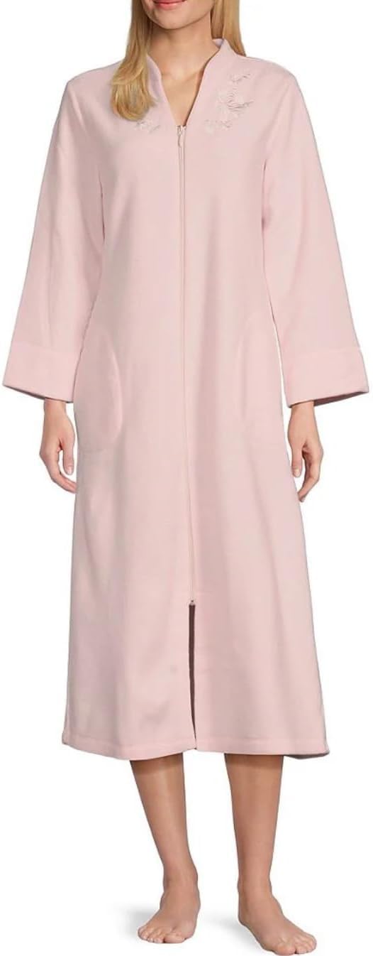 Miss Elaine Fleece Robe, Womens Long Robe with Pockets and Zipper