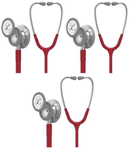 Image of 3M Littmann Classic III Monitoring Stethoscope, 5627, More Than 2X as Loud, Weighs Less, Stainless Steel Chestpiece, 27 inch Burgundy Tube (Pack of 3)