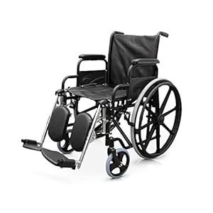 QUIRUMED Rolstoel met verhoogde en afneembare voetsteun, Staal, Zwart, Opvouwbaar, Zitting 46 cm, handremmen