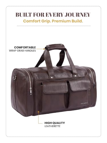Image of Fur Jaden Weekender Premium Duffle Bag for Travel for Men and Women Made of Faux Leather with Attachable Shoulder Strap Cabin Holiday Bag (Vintage Brown)