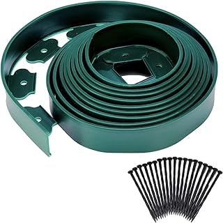 FOX & FERN Roll of Landsccape Edging/Fence/Border/Flower Bed Edge/Tree Surrounding | No Digging Edge with Anchoring Nails/Spikes (Ht. 5CM*10Mtr) (5 CM Green) (B0CC5YR58P) Amazon Price History, Amazon Price Tracker