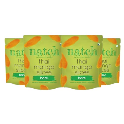 Image of Natch Dried Thai Mango Slices, Healthy Snakcs 100% All Natural, Vegan, Gluten Free, No Artificial Preservatives, Trans Fat Free, Rich in Antioxidants, Bare Flavour, 60gm each (Pack of 4)