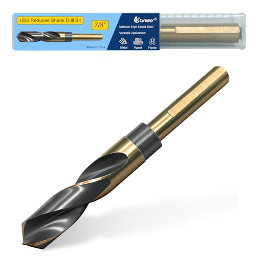 7/8 Inch Drill Bit Reduced Shank Drill Bits for Metal Wood and Plastic 4241 High Speed Steel Black & Gold Drill Bit with 1/2 Inch Shank