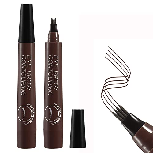 Liquid Eyebrow Pencil, Eyebrow Tattoo Pen Waterproof, 4 point Eyebrow Pen for Natural Eyebrow Makeup, Long Lasting and Smudge-proof, Dark Brown