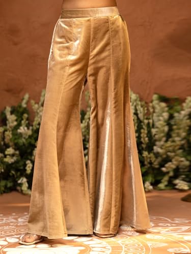 Image of FIORRA Women Beige Ice Velvet Embroidered Kurta Set with Dupatta