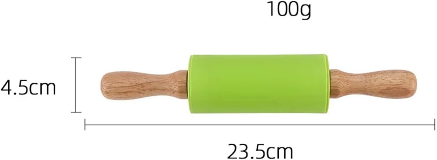 Silicone Rotating Roller Kitchen Wooden Handle Rolling Pin Dumpling Skin Pressing Flour Stick BakingTool(Red,23.5)