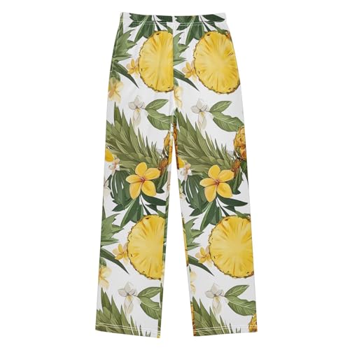 Pineapple White Flower Pajama Pants Long Sleep Pant Soft PJ Bottoms Sleepwear