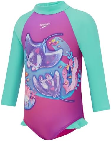 Speedo Girl's Digital Long Sleeve Frill One Piece, Diva, 1 Year