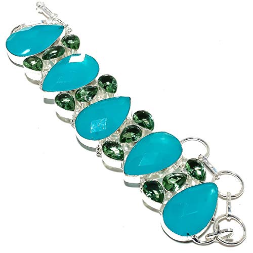 Bracelet calcédoine bleue kyanite quartz fait main, bijou argent pour femme