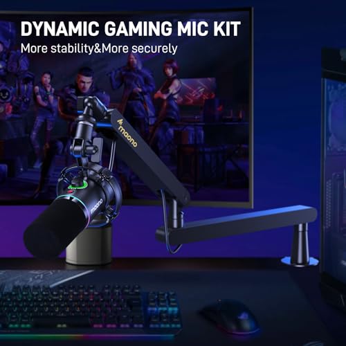 Image of MAONO XLR /USB Dynamic Microphone Kit, RGB Gaming Mic Bundle for Podcast Studio Streaming Recording Vocal PD200X+BA92 Black