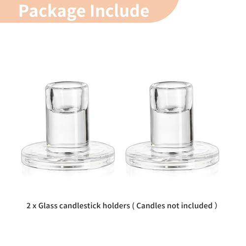 Nuptio Glass Taper Candle Holders: 2 Pcs Clear Small Candlestick Tapered Holder For Candles Sticks Modern Short Tapers Candleholders For Wedding Christmas Thanksgiving Party Table Decor thumb #6