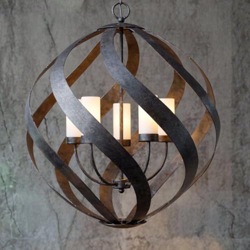 Urban Ambiance Luxury Rustic Chandelier, Large Size: 29.5" H x 26" W, with Orbital Style Elements, Weathered Black Finish, UQL2782, Walsall Collection