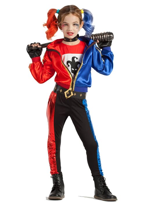 Struts Girls Harley Quinn Inspired Kids Jester Villain Fancy Dress Costume (S 5-6 years)