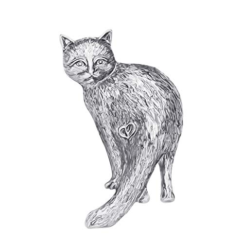 DUOWEI Metal Antique Gold Plated Cat Kitten Brooches Cute Pet Pin Scarf Decoration Women Teens Jewelry Gift (Silver-Plated-Stainless-Steel)