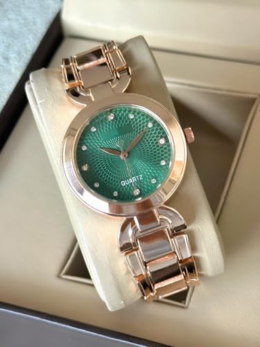 Image of styledose Women Analogue Wrist Watches for Women's & Girls&Ladies Diamond Studded Dial Rosegold Colored Stylish Bracelet Strap
