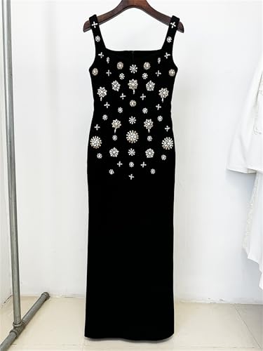 Women's 2025 Fashion Stylish Designer Rhinestone Diamonds Beaded Tank Maxi Long Bodycon Dress2
