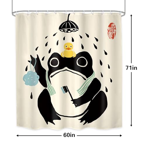 Lghtyro Funny Frog Shower Curtain Bathroom Set 60Wx71H Inches Cute Animal Bath Asian Style Traditional Japanese Art Rubber Duck Bath Accessories Retro Black Beige Art Home Decor Fabric 12 Pack Hooks thumb #4