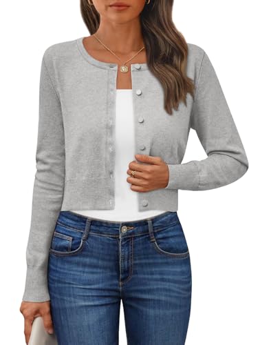 LILLUSORY Womens Cropped Cardigan Crew Neck Fall Cute Sweaters Button Down Knit Bolero Open Front Shrug for Dresses 2025
