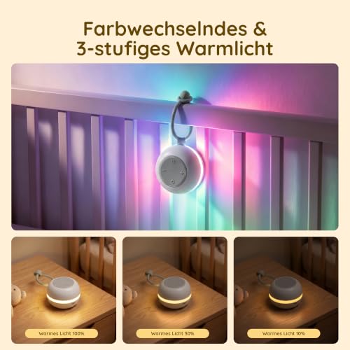 White Noise Machine Baby mit Nachtlicht & Tragbar, Weißes Rauschen Baby – Ansicht 3