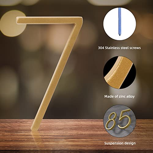 Floating House Number Modern House Numbers 5 Inch, Deamos Zinc Alloy Home Address Number For House With Reflective Finish Gold Floating Mount Or Flush Mount Zinc Alloy [Number 7] #TOP2