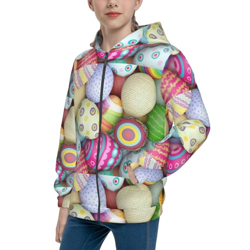 Colorful Easter Eggs Kid Hoodies Boys Zip Up Sweatshirts Girls Pullover with Pocket