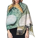  LINGF - Bufanda supersuave con estrella de mar y conchas marinas con bordes de borlas para bufandas de invierno cálidas y acogedoras unisex,color negro,talla única de 27 x 77 pulgadas