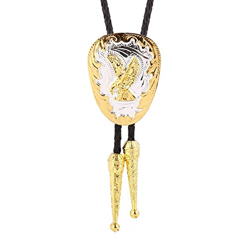 Cnaydingcj - Cravate Bolo Pour Homme Western Cowboy Cuir Cravate String - Aigle Animal En Relief Doré De Luxe Accessoires De Costume De Halloween De Collier, Cadeau De Bijoux De Nouveauté Pendentif Punk De Pers