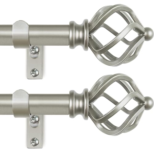 Image of KAMANINA 2 Pack Curtain Rods 32 to 58 Inches (2.6-4.8ft), 3/4 Inch Curtain Rods for Windows Splicing Adjustable Single Drapery Rod with Twisted Cage Finial, for Indoor and Outdoor, Antique Silver