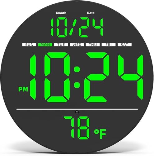 Ampio display: orologio da parete a LED da 8 pollici con numeri di tempo alti 2,7 pollici e display ad alta temperatura di 1,2 pollici per una leggibilità ottimale da lontano