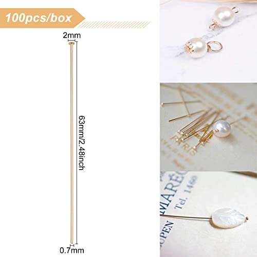 BENECREAT 100PCS 18K Real Gold Plated Flat Head Pins 21 Gauge Brass Head Ball pins for Jewelry Making - 63mm Long - Image 2