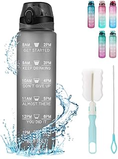 Binudum Water Bottle 1L BPA Free Tritan Sport Drink Bottle Motivational Water Bottle with Straw Leakproof Non-Toxic for Gym, Outdoors, Cycling, School & Office (Matte Grey)