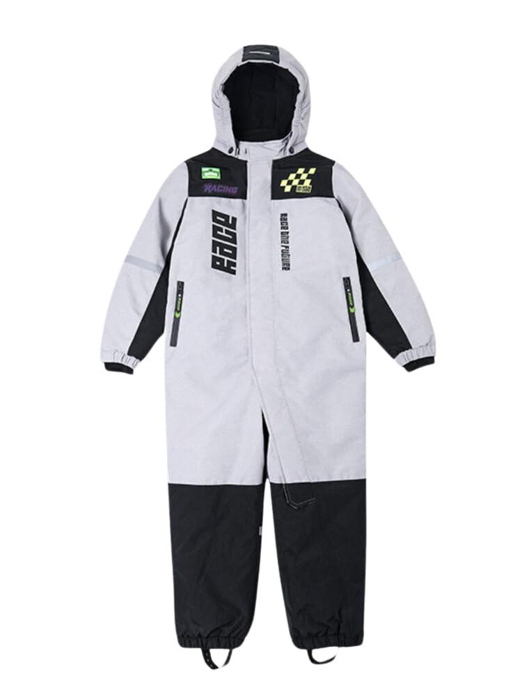 xwxwseui Kids Snowboard Suits Insulated Skiing Jumpsuit Hood Snow One Piece Waterproof Warm Ski Jumpsuits Snowboard Snowsuit (Gray, 120)
