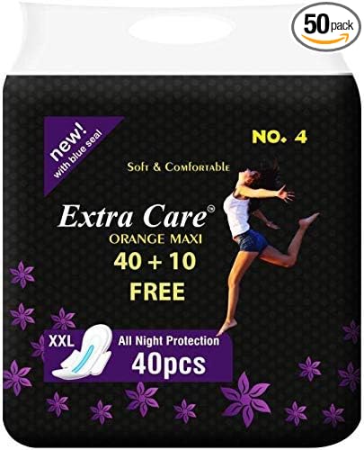 HRV Extra Care Womens/Girls XXL Sanitary Pads (Napkins) with Wings - Pack of 50 (40+10 free) (XXL, Pink Maxi)