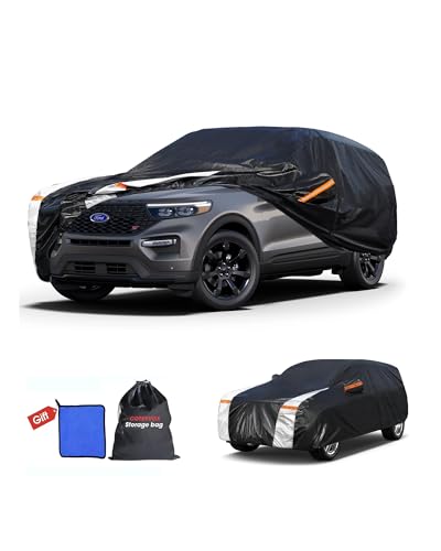 Image of Ford Explorer Car Cover 100% Waterproof All Weather, Gift with Towel, 10 Layers SUV Car Cover Custom Fit 2006-2026 Ford Explorer, Full Exterior Covers Rain Sun UV Protection with Door Zipper.