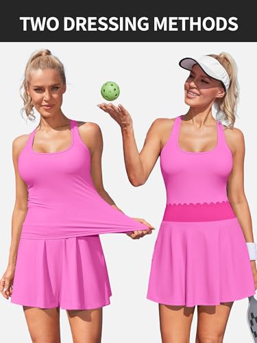 ATTRACO Women's 2 Piece Tennis Dress with Built-in Shorts Scalloped Golf Dress Racerback Athletic Skirts3