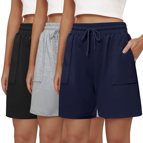 Cowasto Womens Cotton Sweat Shorts Casual Summer Loose Athletic Short Drawstring Waist Lounge Running Shorts with Pockets