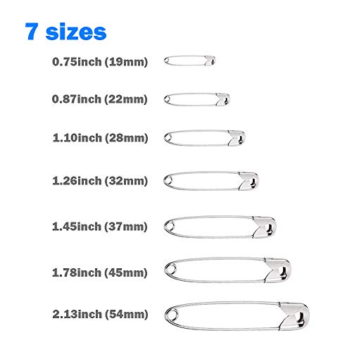 500PCS Safety Pin Set, Large afety Pin There are 7 Kinds of Classification Size 19mm-55mm, and Durable Metal Pins, Can be Used for Office, Home, Clothes Cloth Arts DIY Handbags Jewelry