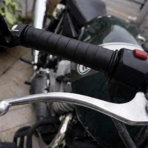 Image of The Grit Co. Leather Grip Wrap for Motorcycle Handle bar - Bike Handlebar Universal Grips (Onyx Black)