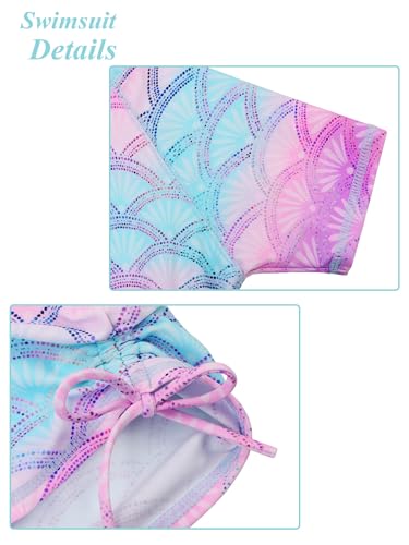 Image of BAOHULU Girls Two Piece Swimsuits Rash Guard Ruffle Bikini Skirt Short Sleeves Beach Dress Swimwear UPF 50+ 3-12Y