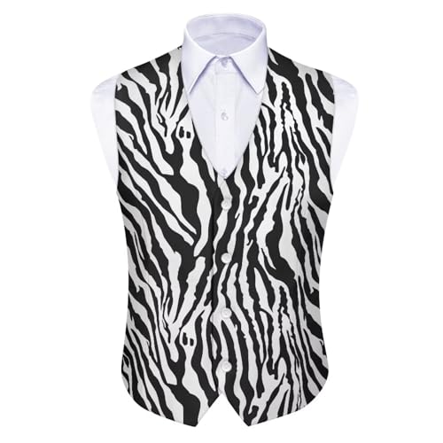 TOADDITDO Animal Print Suit Vest for Men Breathable Buttons Up Waistcoat Slim Fit V- Neck Tuxedo Vests Soft Party