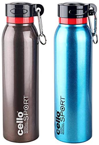 Image of Cello Beatle Stainless Steel Flask, Brown, 550Ml & Cello Beatle Stainless Steel Flask, 550 Ml, Metallic Blue