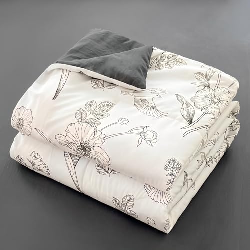 Highdi Colcha Microfibra Extra Suave, Flores Rotas Colcha de Verano Primavera, Cubre Cama Fina Ligera Multiusos, Verano, Otoño e Invierno para Individual Dobles (Gris,200x230cm)