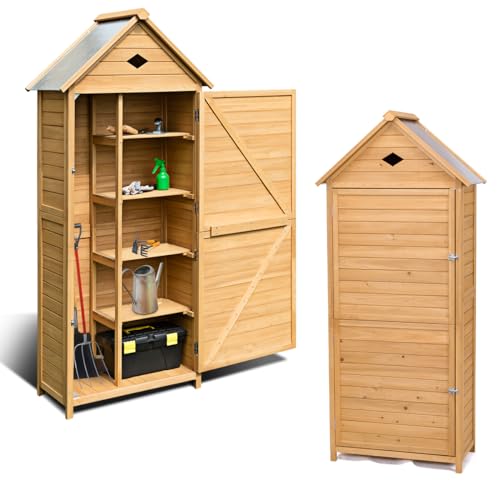 THECYHC Cobertizo de madera para jardín, resistente a la intemperie, para exteriores, 80 x 45 x 177 cm, caseta de jardín con 5 estantes, cobertizo con techo a dos aguas, cobertizo de jardín, cabaña de