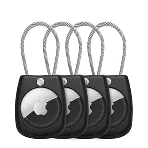 EVEO Apple AirTag Holder – (4 Pack) Waterproof AirTag Holder for Luggage | AirTag Keychain Holder Secure Lock Wire Cable, Apple Airtag Case, AirTags 4 Pack for Luggage, Keys, Bags. AirTag Not Included